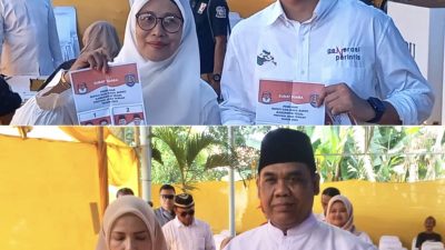 Diiringi Shalawat, Calon Wakil Bupati Tegal Mujab dan Kholid Mencoblos di Satu TPS