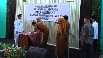 Tiga Perangkat Desa Kalierang Resmi Dilantik, Camat Bumiayu Tekankan Loyalitas dan Moralitas