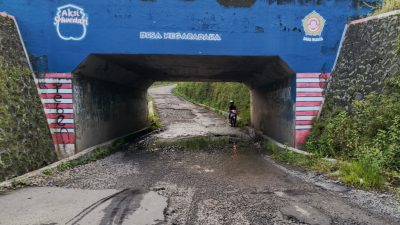 Aspal Hancur dan Tergenang, Jalan di Bawah Underpass Negaradaha Brebes Dikeluhkan